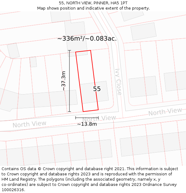55, NORTH VIEW, PINNER, HA5 1PT: Plot and title map