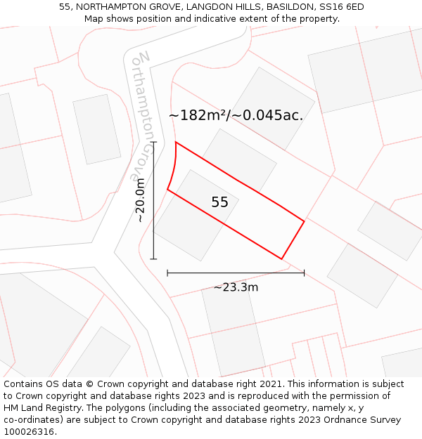 55, NORTHAMPTON GROVE, LANGDON HILLS, BASILDON, SS16 6ED: Plot and title map