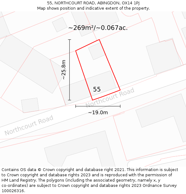55, NORTHCOURT ROAD, ABINGDON, OX14 1PJ: Plot and title map