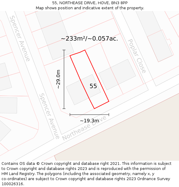55, NORTHEASE DRIVE, HOVE, BN3 8PP: Plot and title map