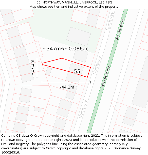 55, NORTHWAY, MAGHULL, LIVERPOOL, L31 7BG: Plot and title map