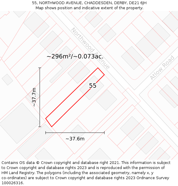 55, NORTHWOOD AVENUE, CHADDESDEN, DERBY, DE21 6JH: Plot and title map