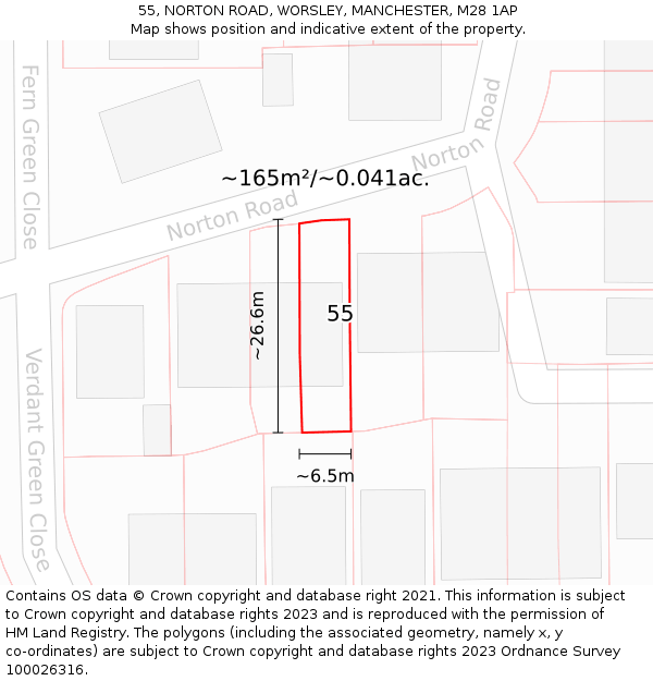 55, NORTON ROAD, WORSLEY, MANCHESTER, M28 1AP: Plot and title map