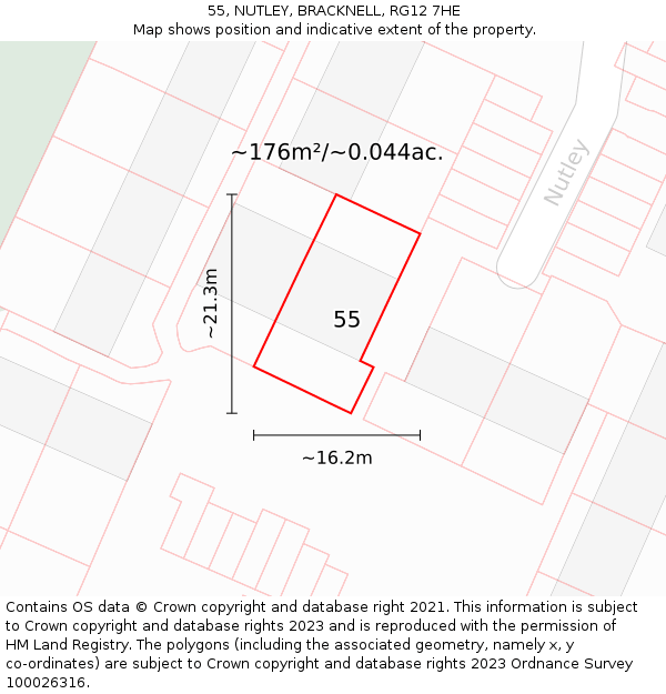 55, NUTLEY, BRACKNELL, RG12 7HE: Plot and title map