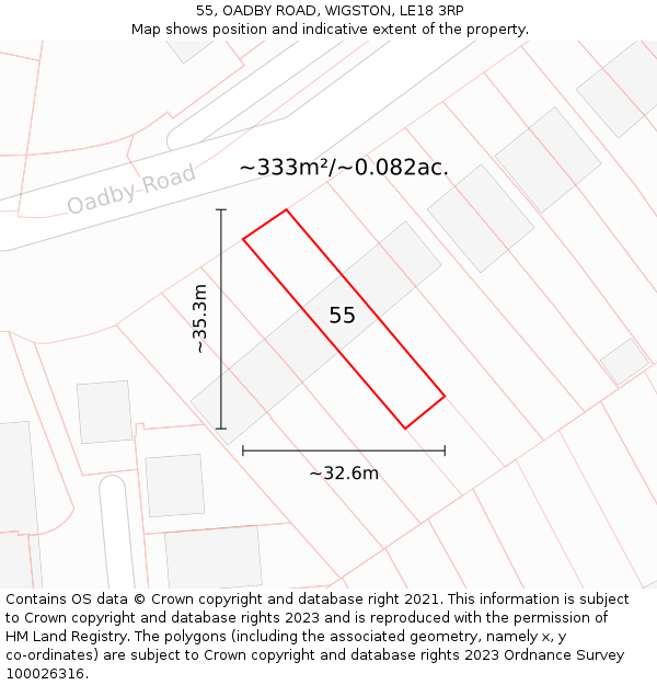 55, OADBY ROAD, WIGSTON, LE18 3RP: Plot and title map