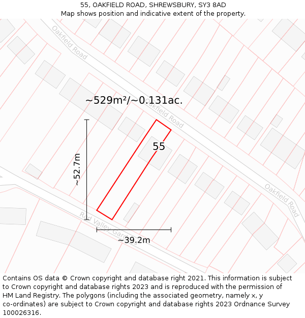 55, OAKFIELD ROAD, SHREWSBURY, SY3 8AD: Plot and title map