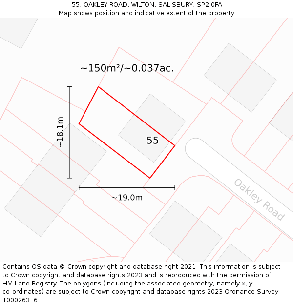 55, OAKLEY ROAD, WILTON, SALISBURY, SP2 0FA: Plot and title map