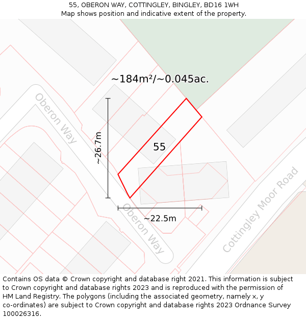 55, OBERON WAY, COTTINGLEY, BINGLEY, BD16 1WH: Plot and title map
