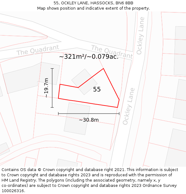 55, OCKLEY LANE, HASSOCKS, BN6 8BB: Plot and title map