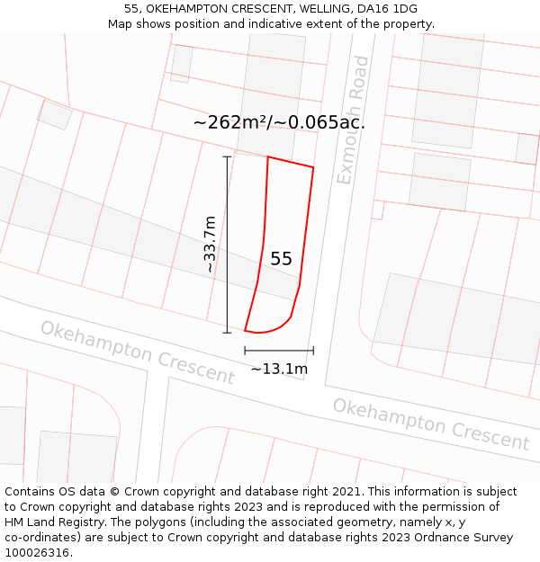 55, OKEHAMPTON CRESCENT, WELLING, DA16 1DG: Plot and title map