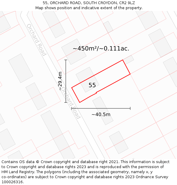 55, ORCHARD ROAD, SOUTH CROYDON, CR2 9LZ: Plot and title map