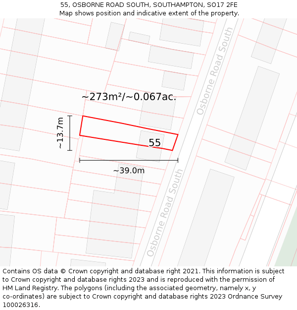 55, OSBORNE ROAD SOUTH, SOUTHAMPTON, SO17 2FE: Plot and title map