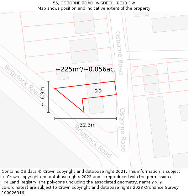 55, OSBORNE ROAD, WISBECH, PE13 3JW: Plot and title map