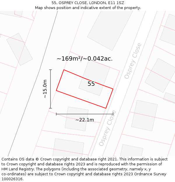 55, OSPREY CLOSE, LONDON, E11 1SZ: Plot and title map