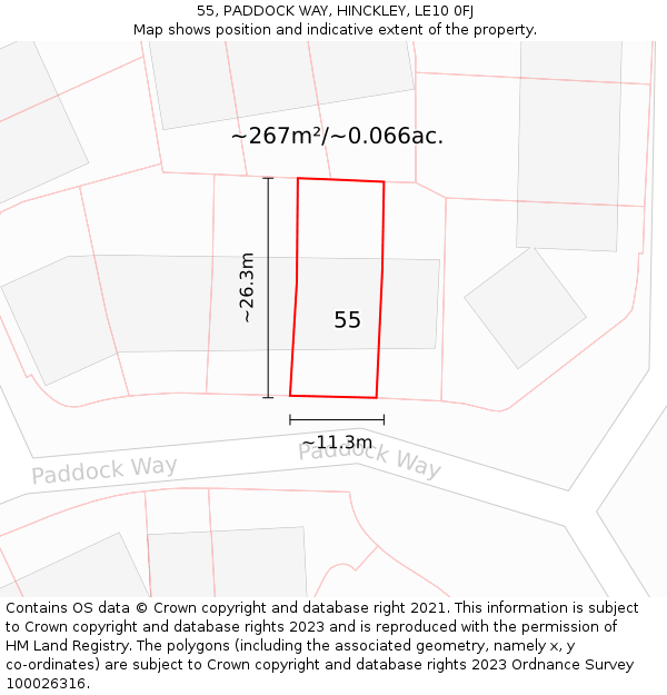 55, PADDOCK WAY, HINCKLEY, LE10 0FJ: Plot and title map