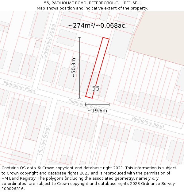 55, PADHOLME ROAD, PETERBOROUGH, PE1 5EH: Plot and title map