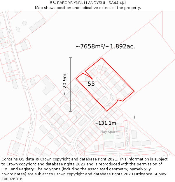 55, PARC YR YNN, LLANDYSUL, SA44 4JU: Plot and title map