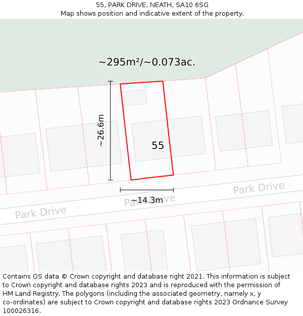 55, PARK DRIVE, NEATH, SA10 6SG: Plot and title map
