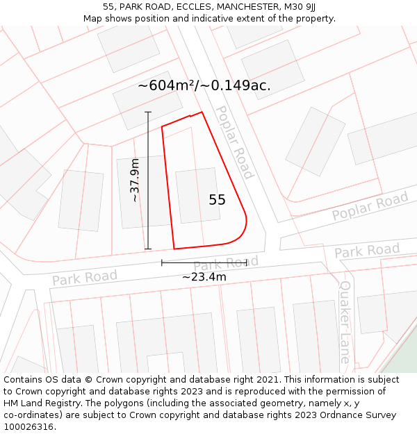 55, PARK ROAD, ECCLES, MANCHESTER, M30 9JJ: Plot and title map