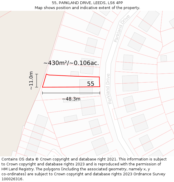55, PARKLAND DRIVE, LEEDS, LS6 4PP: Plot and title map