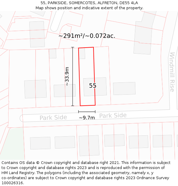 55, PARKSIDE, SOMERCOTES, ALFRETON, DE55 4LA: Plot and title map