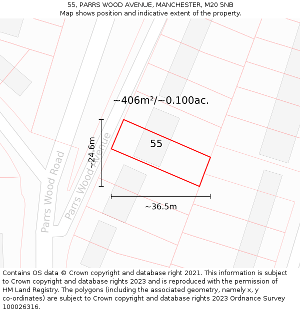 55, PARRS WOOD AVENUE, MANCHESTER, M20 5NB: Plot and title map