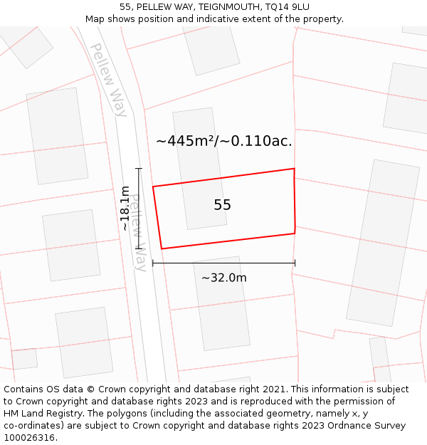 55, PELLEW WAY, TEIGNMOUTH, TQ14 9LU: Plot and title map