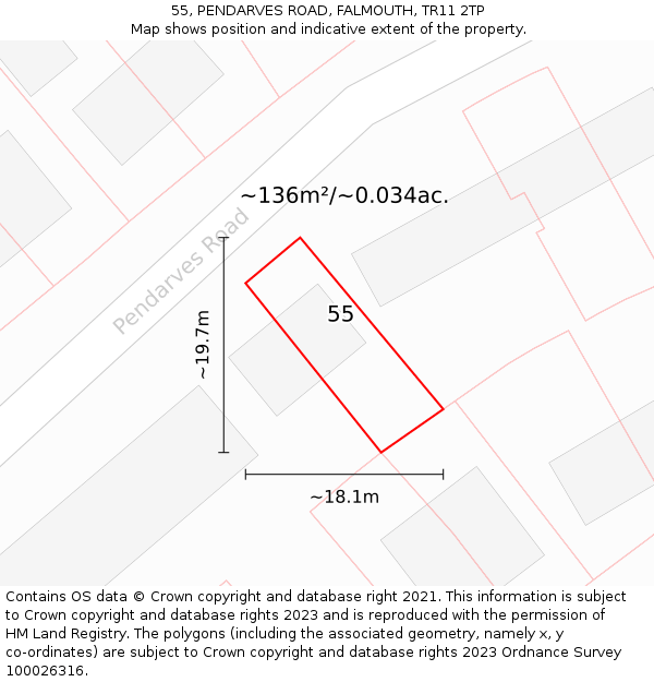 55, PENDARVES ROAD, FALMOUTH, TR11 2TP: Plot and title map