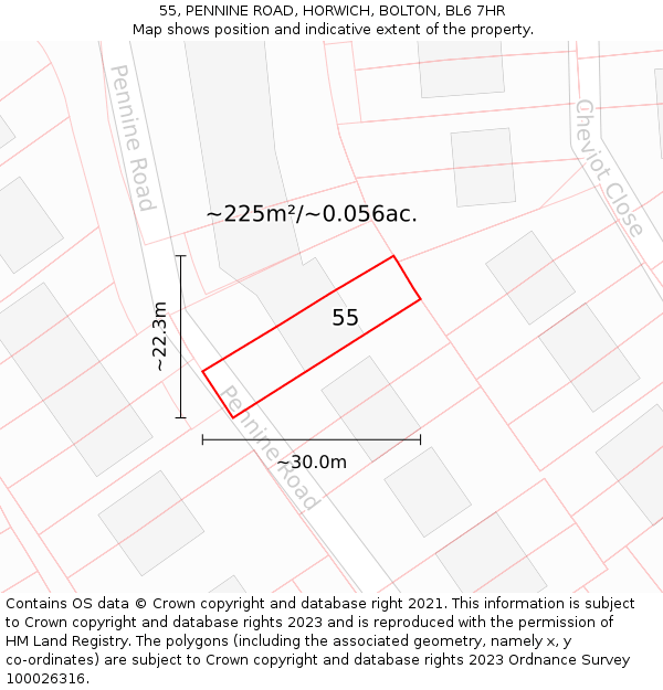 55, PENNINE ROAD, HORWICH, BOLTON, BL6 7HR: Plot and title map