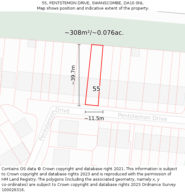 55, PENTSTEMON DRIVE, SWANSCOMBE, DA10 0NL: Plot and title map
