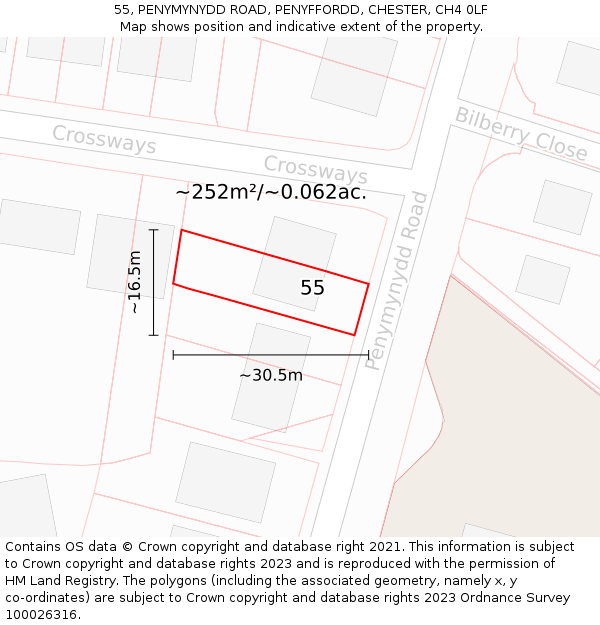 55, PENYMYNYDD ROAD, PENYFFORDD, CHESTER, CH4 0LF: Plot and title map