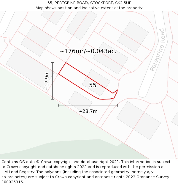 55, PEREGRINE ROAD, STOCKPORT, SK2 5UP: Plot and title map