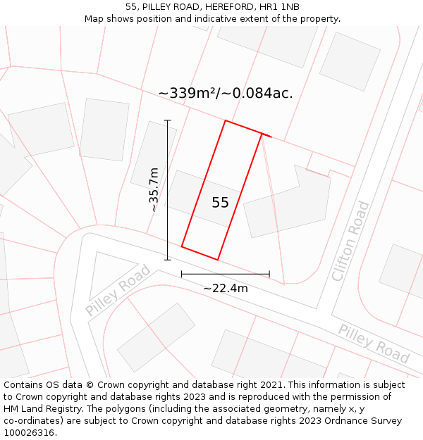 55, PILLEY ROAD, HEREFORD, HR1 1NB: Plot and title map