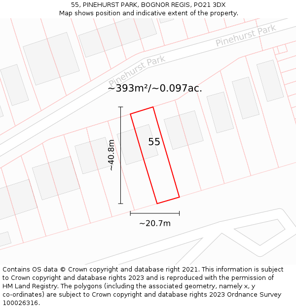 55, PINEHURST PARK, BOGNOR REGIS, PO21 3DX: Plot and title map
