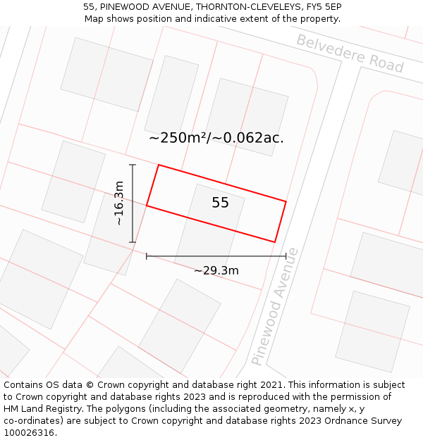 55, PINEWOOD AVENUE, THORNTON-CLEVELEYS, FY5 5EP: Plot and title map