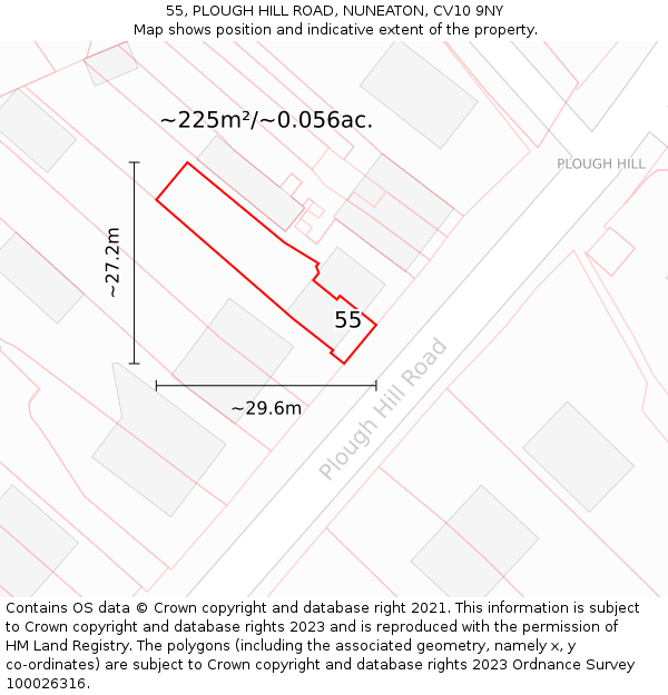 55, PLOUGH HILL ROAD, NUNEATON, CV10 9NY: Plot and title map