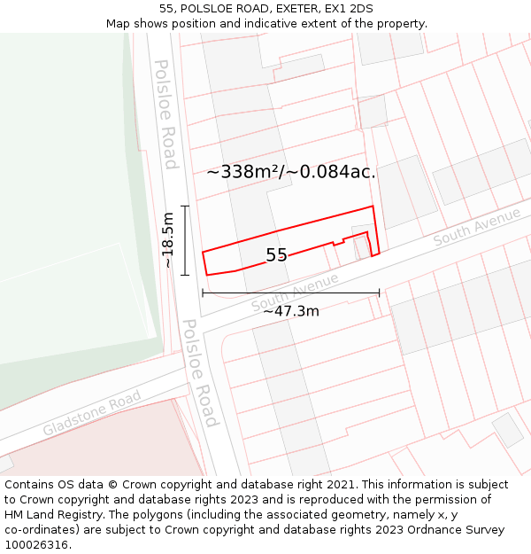 55, POLSLOE ROAD, EXETER, EX1 2DS: Plot and title map