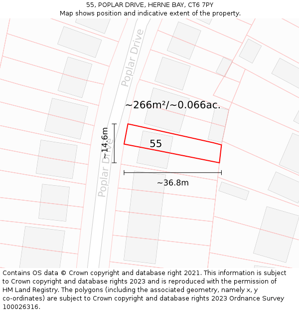 55, POPLAR DRIVE, HERNE BAY, CT6 7PY: Plot and title map