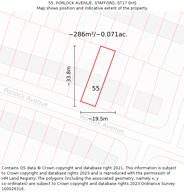 55, PORLOCK AVENUE, STAFFORD, ST17 0HS: Plot and title map