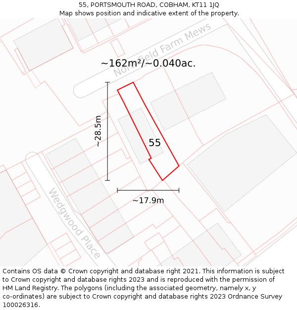 55, PORTSMOUTH ROAD, COBHAM, KT11 1JQ: Plot and title map