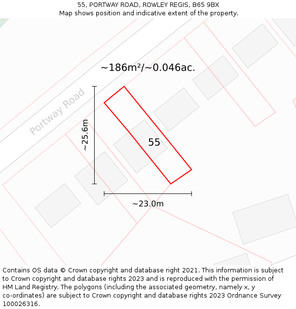 55, PORTWAY ROAD, ROWLEY REGIS, B65 9BX: Plot and title map