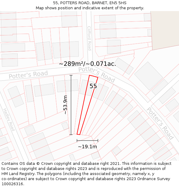 55, POTTERS ROAD, BARNET, EN5 5HS: Plot and title map