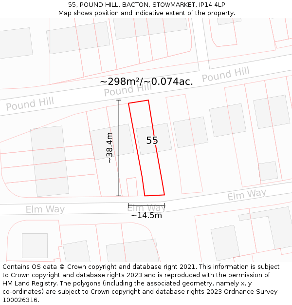 55, POUND HILL, BACTON, STOWMARKET, IP14 4LP: Plot and title map
