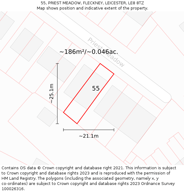 55, PRIEST MEADOW, FLECKNEY, LEICESTER, LE8 8TZ: Plot and title map