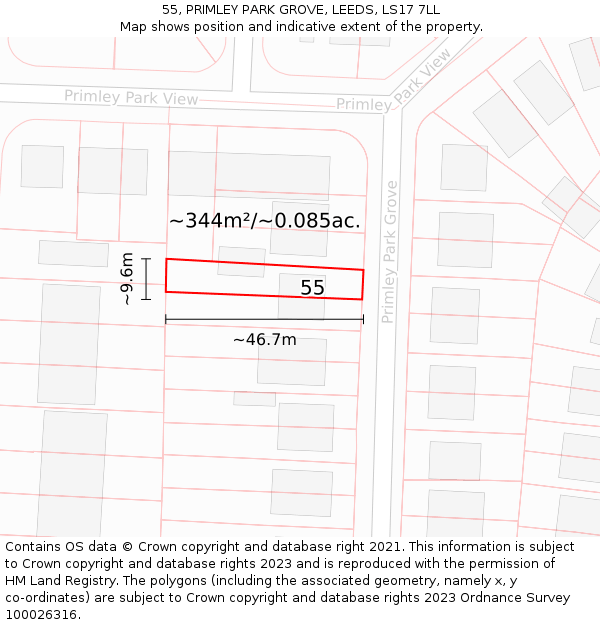55, PRIMLEY PARK GROVE, LEEDS, LS17 7LL: Plot and title map
