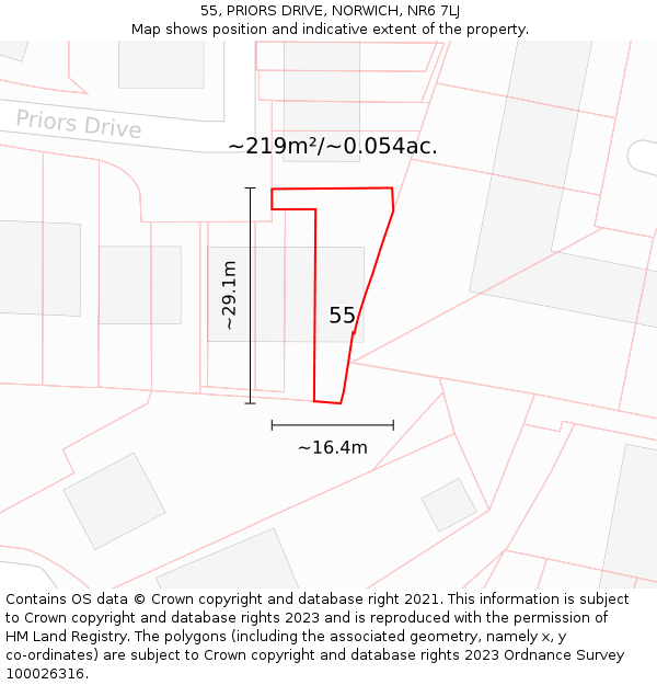 55, PRIORS DRIVE, NORWICH, NR6 7LJ: Plot and title map