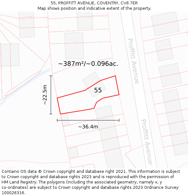 55, PROFFITT AVENUE, COVENTRY, CV6 7ER: Plot and title map