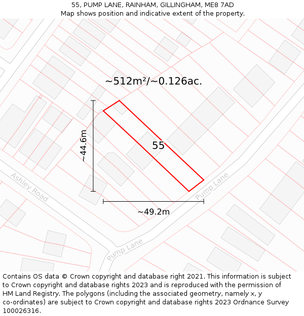55, PUMP LANE, RAINHAM, GILLINGHAM, ME8 7AD: Plot and title map