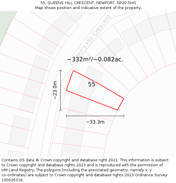 55, QUEENS HILL CRESCENT, NEWPORT, NP20 5HG: Plot and title map