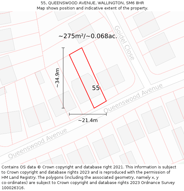 55, QUEENSWOOD AVENUE, WALLINGTON, SM6 8HR: Plot and title map